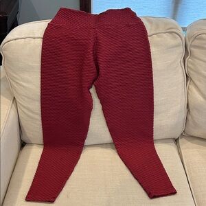 Women’s Red Textured Leggings